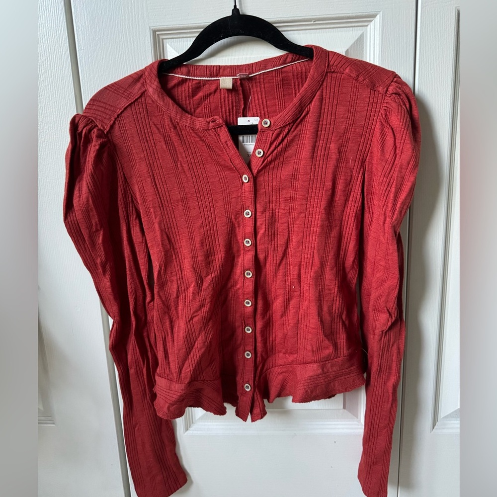 Cutesy Red Long Sleeve Anthropologie Blouse
